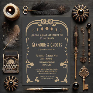 Invitation Glamour & Fantômes Art Déco Or & Noir Halloween