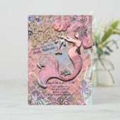 Invitation Glamour Future Maman Sirène Paillettes Baby Shower (Debout devant)