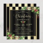 Invitation glamour Gold & Black Stripe Holiday (Devant / Derrière)
