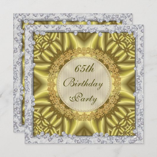 Invitation Glamour Gold & Silver 65e fête d'anniversaire (Devant / Derrière)