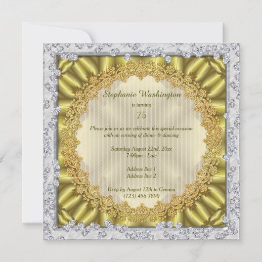 Invitation Glamour Gold & Silver 75e fête d'anniversaire (Dos)