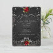 Invitation Glamour gothique Rose rouge Noir Douceur ornementa (Debout devant)