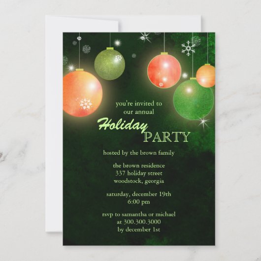 Invitation Glamour Green Winter Holiday (Devant)