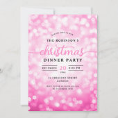 Invitation Glamour Hot Rose Lumières Noël Dîner (Devant)