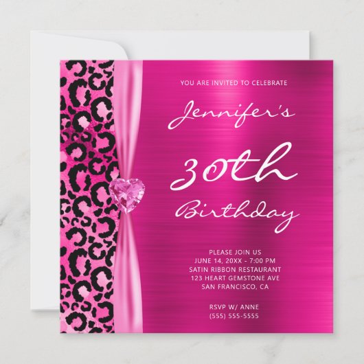 Invitation Glamour Léopard Rose Clair 30e Anniversaire (Devant)