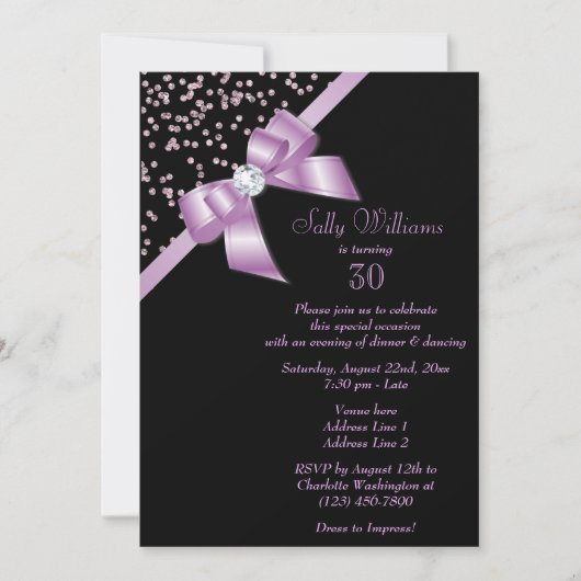 Invitation Glamour Lilac Confetti & Jewel Bow 30e anniversair (Devant)