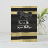 Invitation Glamour Moderne Noir Ruban Doré Peinture Trait Dou (Debout devant)