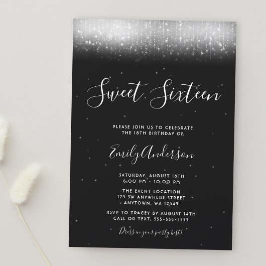 Invitation Glamour Noir et Blanc Sweet 16