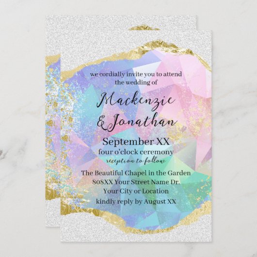 Invitation Glamour Opal Gemstone avec Mariage Or (Devant / Derrière)