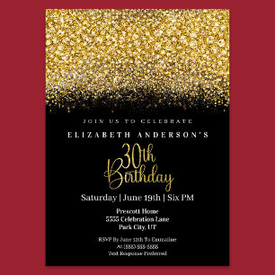 Invitation Glamour Or Bijou Pailleté 30e Anniversaire