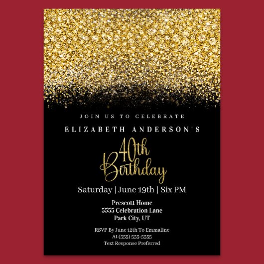 Invitation Glamour Or Bijou Pailleté 40e Anniversaire