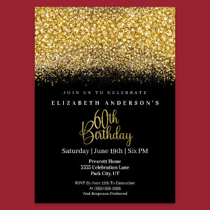 Invitation Glamour Or Bijou Pailleté 60e Anniversaire
