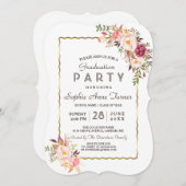 Invitation Glamour Or Blush rose Floral Parti de Graduation (Devant / Derrière)