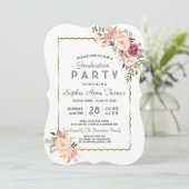 Invitation Glamour Or Blush rose Floral Parti de Graduation (Debout devant)