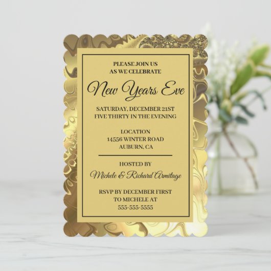 Invitation Glamour Or Nouvel An (Debout devant)