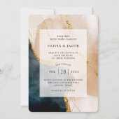 Invitation Glamour peint| Mariage avec Faux Gold (Devant)