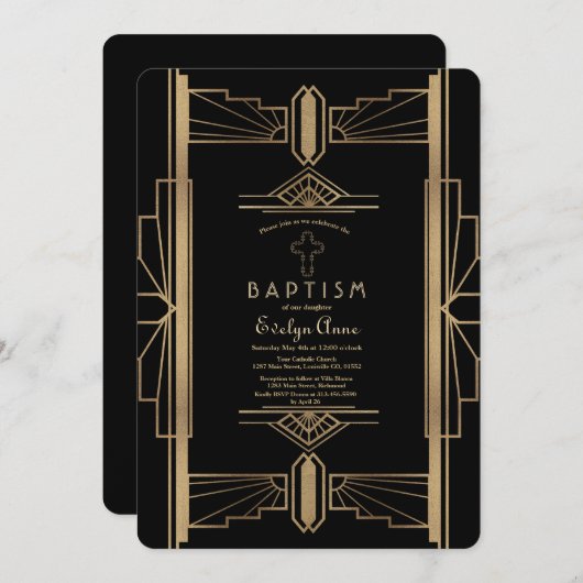 Invitation Glamour Roaring 20's Great Gatsby Baptism Invitati (Devant / Derrière)