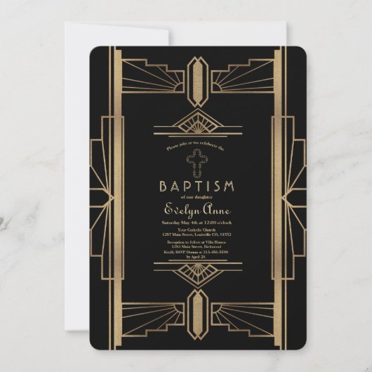 Invitation Glamour Roaring 20's Great Gatsby Baptism Invitati (Devant)