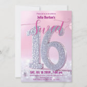 Invitation Glamour rose et diamant sucré 16 Célébration (Devant)