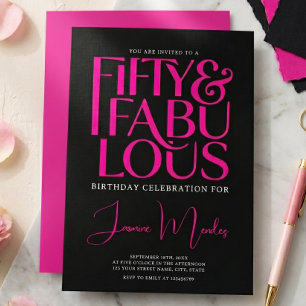 Invitation Glamour Rose Noir Chic 50 & Fabuleux Anniversaire