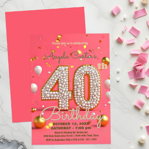 Invitation Glamour rose & or 40e anniversaire Célébration