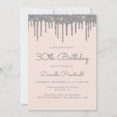 Invitation Glamour Rose Pailleté Argent Goutte à Goutte 30e A (Devant)