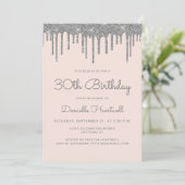 Invitation Glamour Rose Pailleté Argent Goutte à Goutte 30e A (Debout devant)