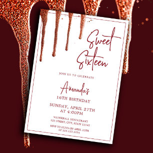 Invitation Glamour Rose Parties scintillant or Drip Sweet 16