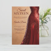 Invitation Glamour Rouge Gown Sweet 16 Anniversaire Invitatio (Debout devant)