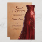 Invitation Glamour Rouge Gown Sweet 16 Anniversaire Invitatio (Devant / Derrière)