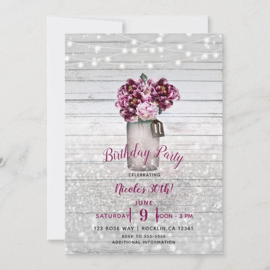Invitation Glamour rustique Bois & Fleurs de pot Mason Bourgo (Devant)