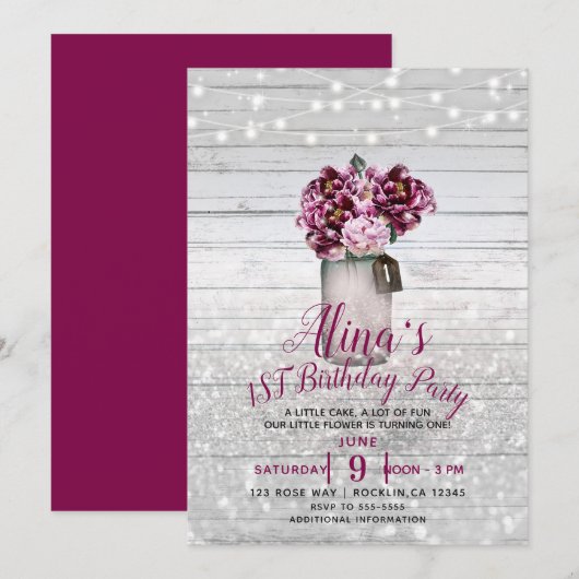 Invitation Glamour Rustique Fleurs dans un Pot en Bois pour l (Devant / Derrière)