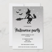 Invitation Glamour Sorcière Argent Et Black Halloween Party (Devant)