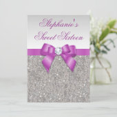 Invitation Glamour sucré 16 Faux Séquins d'argent Bow pourpre (Debout devant)