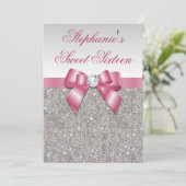 Invitation Glamour sucré 16 Faux Séquins d'argent Bow rose (Debout devant)