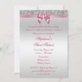 Invitation Glamour sucré 16 Faux Séquins d'argent Bow rose (Dos)