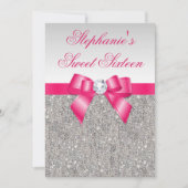 Invitation Glamour sucré 16 Séquins d'argent Chaud rose Bow (Devant)