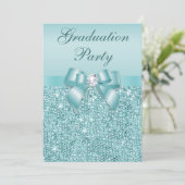 Invitation Glamour Turquoise Jewels Bow Girls Graduation Part (Debout devant)