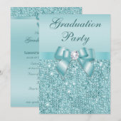 Invitation Glamour Turquoise Jewels Bow Girls Graduation Part (Devant / Derrière)