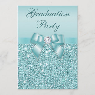 Invitation Glamour Turquoise Jewels Bow Girls Graduation Part