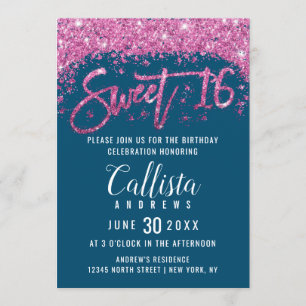 Invitation Glamour Turquoise rose clair Parties scintillant D