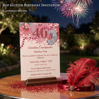 Invitation Glamour Vintage 40e Anniversaire Plumes Rouges Pai