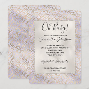 Invitation Glamour Violet Doré Imprimé Léopard Aquarelle