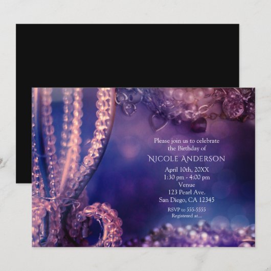 Invitation Glamour Violet Éclat Chic Perles (Devant / Derrière)