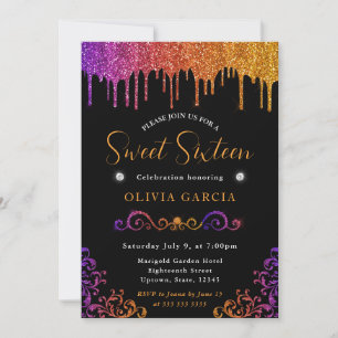 Invitation Glamour Violet et Orange Dégradé Paillettes Sweet