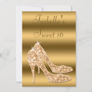 Invitation Glamouresux Sweet 16 Stilettos Dorés