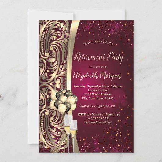 Invitation Glas à perles d'or, Retraite à talons hauts (Devant)