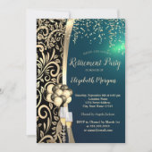 Invitation Glas à perles d'or, talons hauts, Retraite verte (Devant)