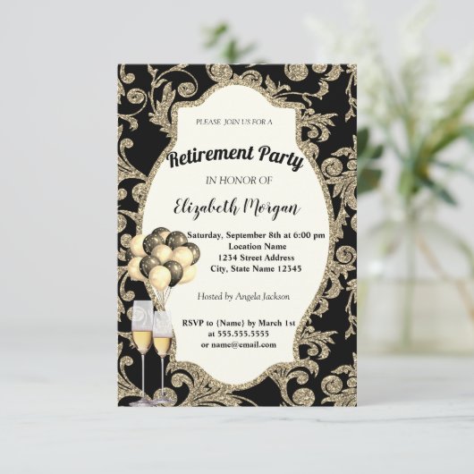 Invitation Glas à vin, Ballons, Parti de retraite (Debout devant)