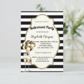 Invitation Glas de vin en rayures noires, Ballons, Parti de r (Debout devant)